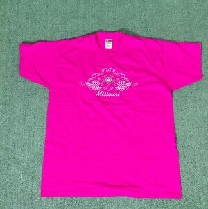 VINTAGE 90's Missouri Embroidered Flower Pink T Shirt Sz XL
